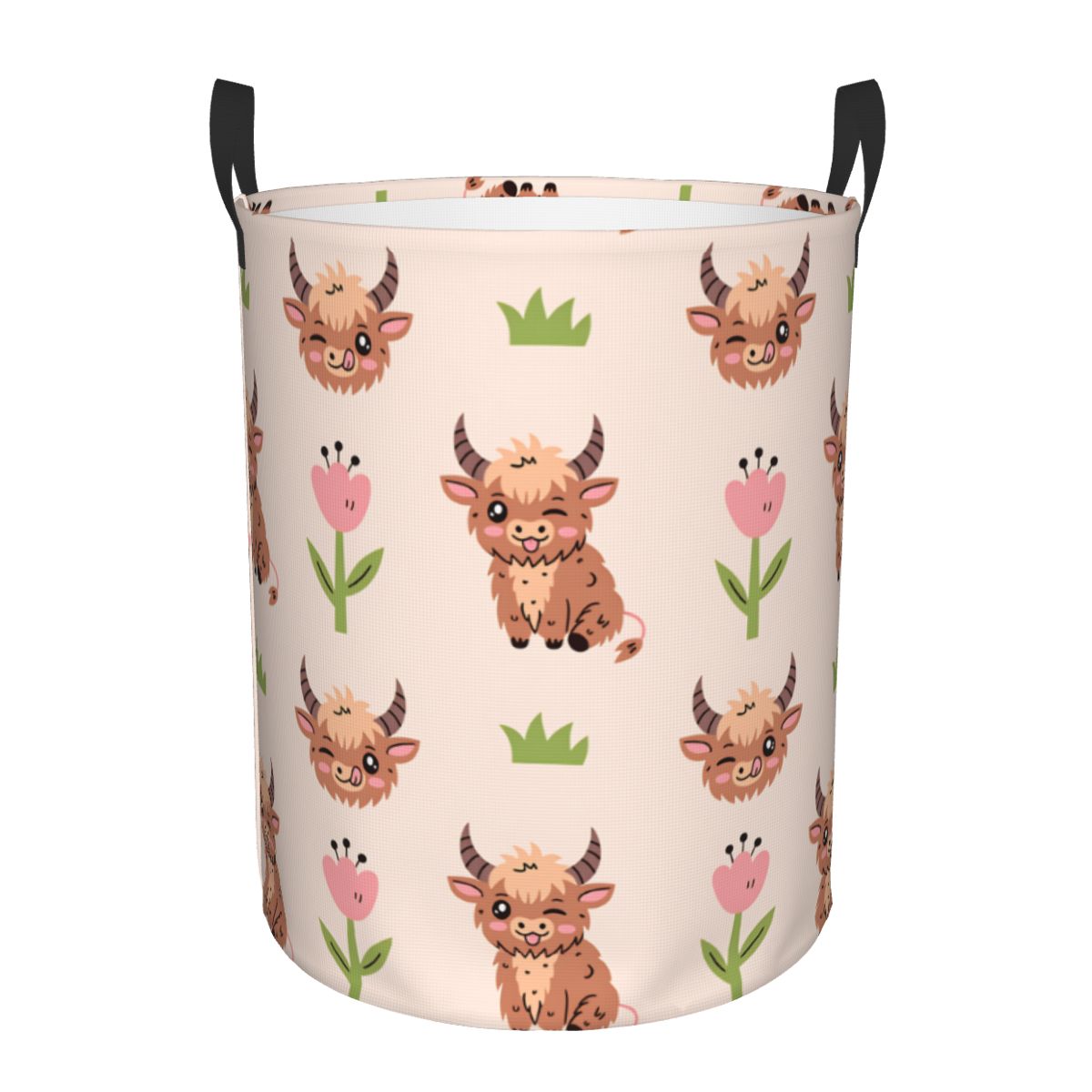 Baby Nursery Laundry Hamper - かわいいハイランドカウ柄の折りたたみ式ランドリーバスケット、ベビー用おもちゃ収納オーガナイザー、収納ボックス
