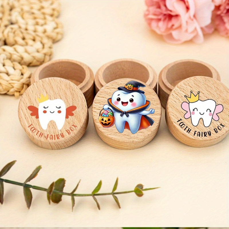 Baby Keepsake Box - 歯の妖精と臍帯の保管箱、木製丸型収納容器、歯箱、ベビーシャワー用の赤ちゃんの思い出ギフト