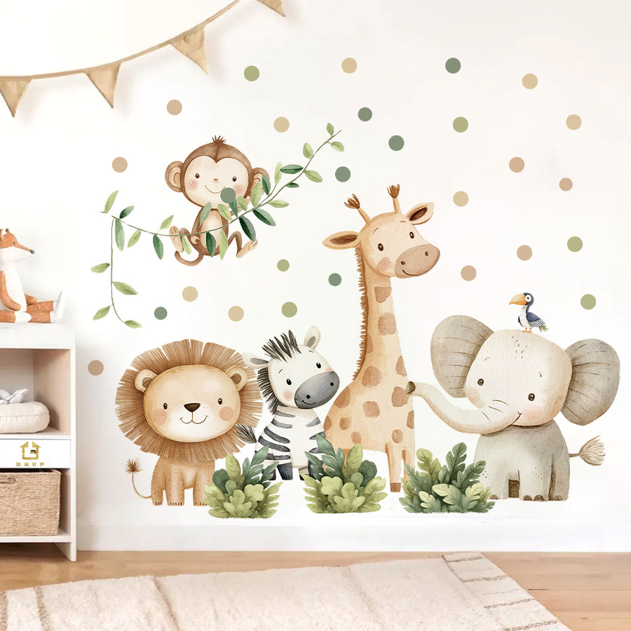 Baby Nursery Elephant - 自由奔放に生きる森の動物ウォールステッカーキッズルーム用男の子女の子ベビールーム装飾保育園壁紙象キリン猿ライオン