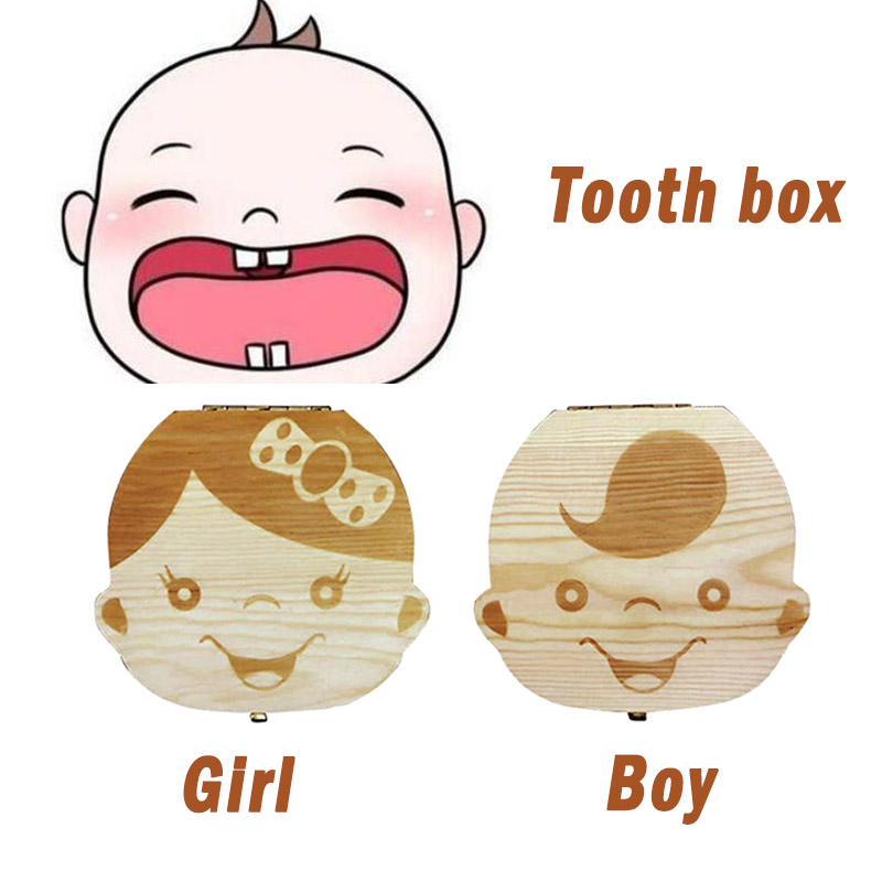 Baby Keepsake Box - vvocciドイツ製木製乳歯オーガナイザー収納ギフト記念品男の子女の子赤ちゃんお土産乳歯ボックススペイン語オランダ語フランス語