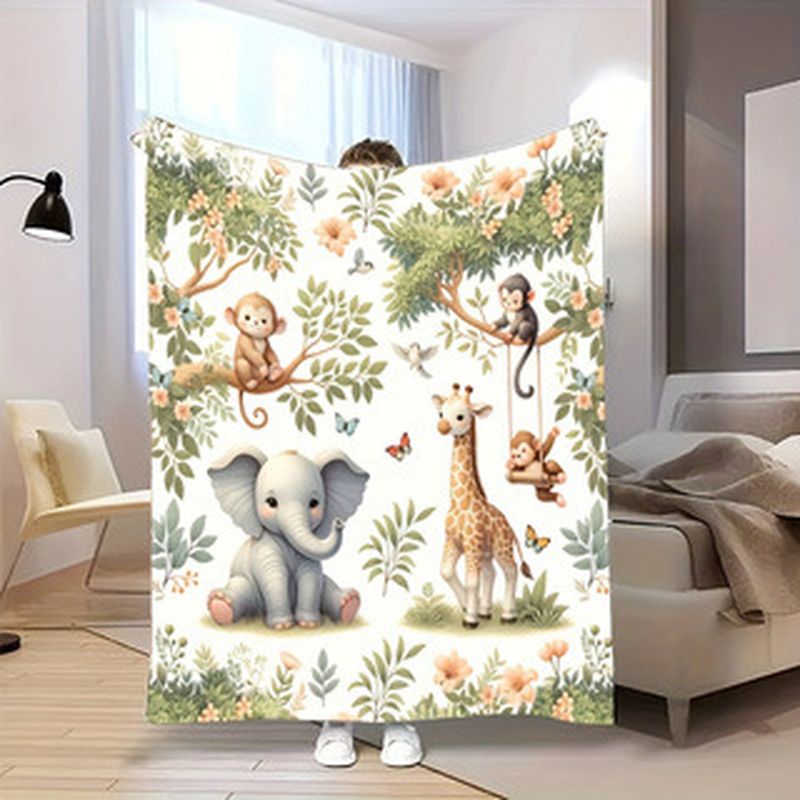 Baby Nursery Elephant - VIKAMA 水彩画ジャングル動物ベビーブランケット象キリン猿プリントソフトフランネル幼児昼寝ブランケット保育園装飾ギフト