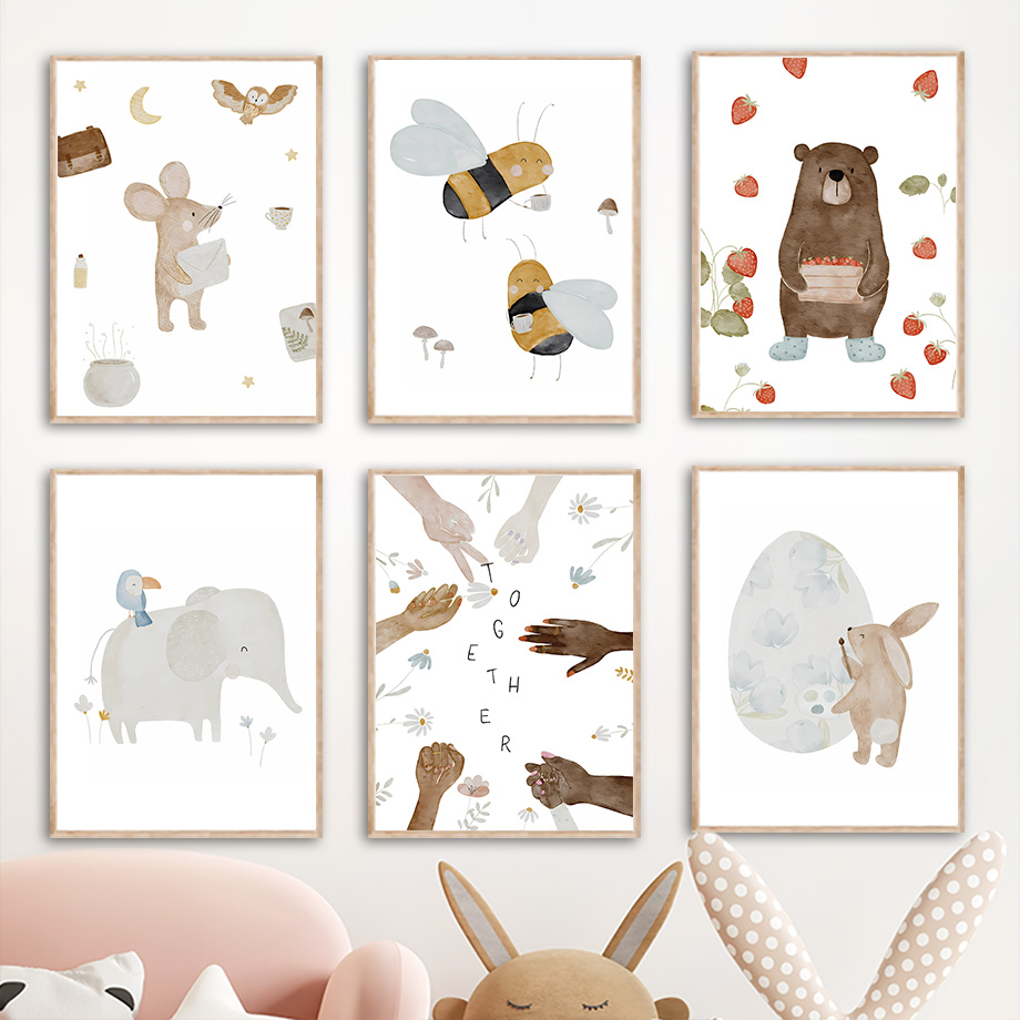Baby Nursery Elephant - ボヘミアン風アニマルフレンド象ウサギクマ鹿蜂ポスターとプリント保育園ウォールアートキャンバス絵画ベビーキッズルームホームデコ