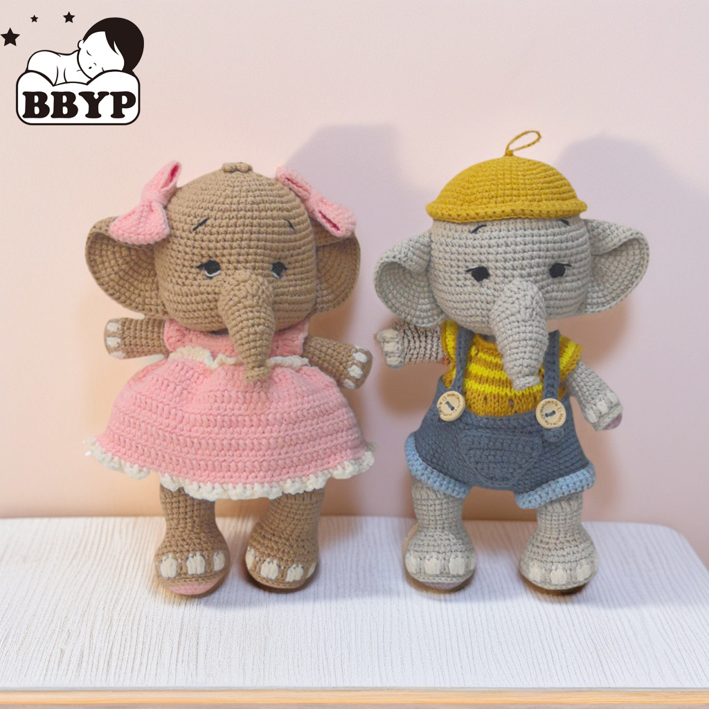 Baby Nursery Elephant - 手作りニットの柔らかい編みぐるみ象のぬいぐるみ - 手作りの快適なおもちゃ、睡眠、保育園の装飾、ベビーシャワーギフト