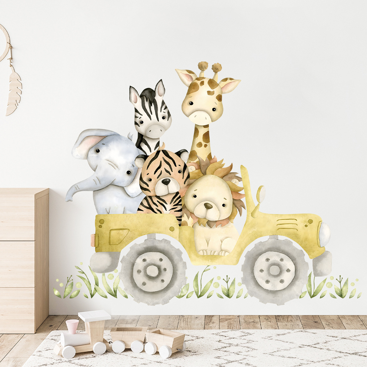 Baby Nursery Elephant - かわいい動物の漫画の壁のステッカー,ジープ,ライオン,象,キリン,シマウマ,虎,赤ちゃんのためのステッカー,子供部屋,保育園の壁の装飾