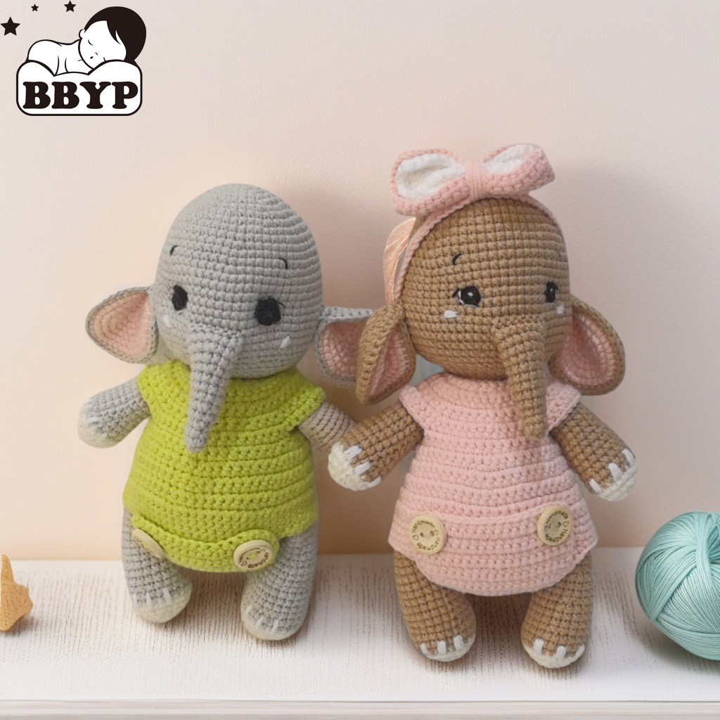 Baby Nursery Elephant - 手作りのかぎ針編みの象のカップルのぬいぐるみ - かわいい柔らかいぬいぐるみ、カップル、恋人、赤ちゃんの保育園へのバレンタインデーのギフト