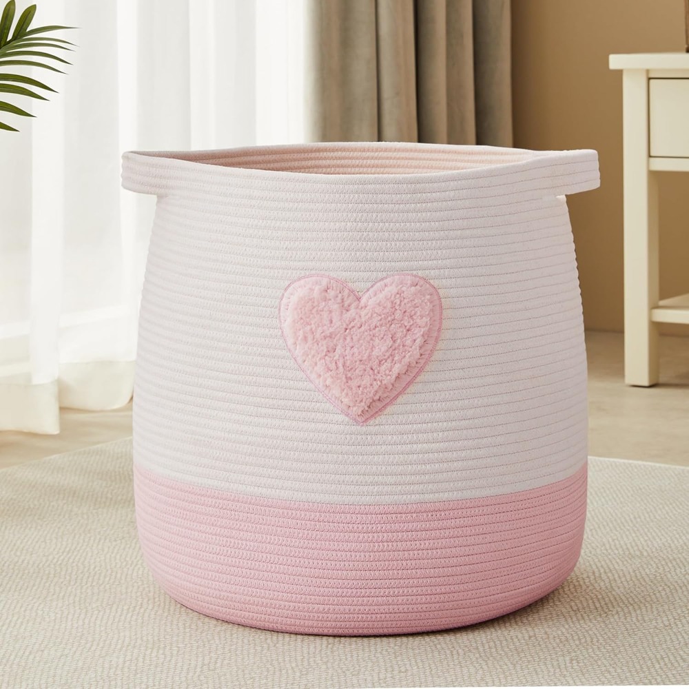 Baby Nursery Laundry Hamper - ピンクのランドリーバスケット、子供用女の子用ブランケットバスケット、ブラッシュピンクのベビー用ナーサリーバスケット、女の子の部屋、寝室用大型
