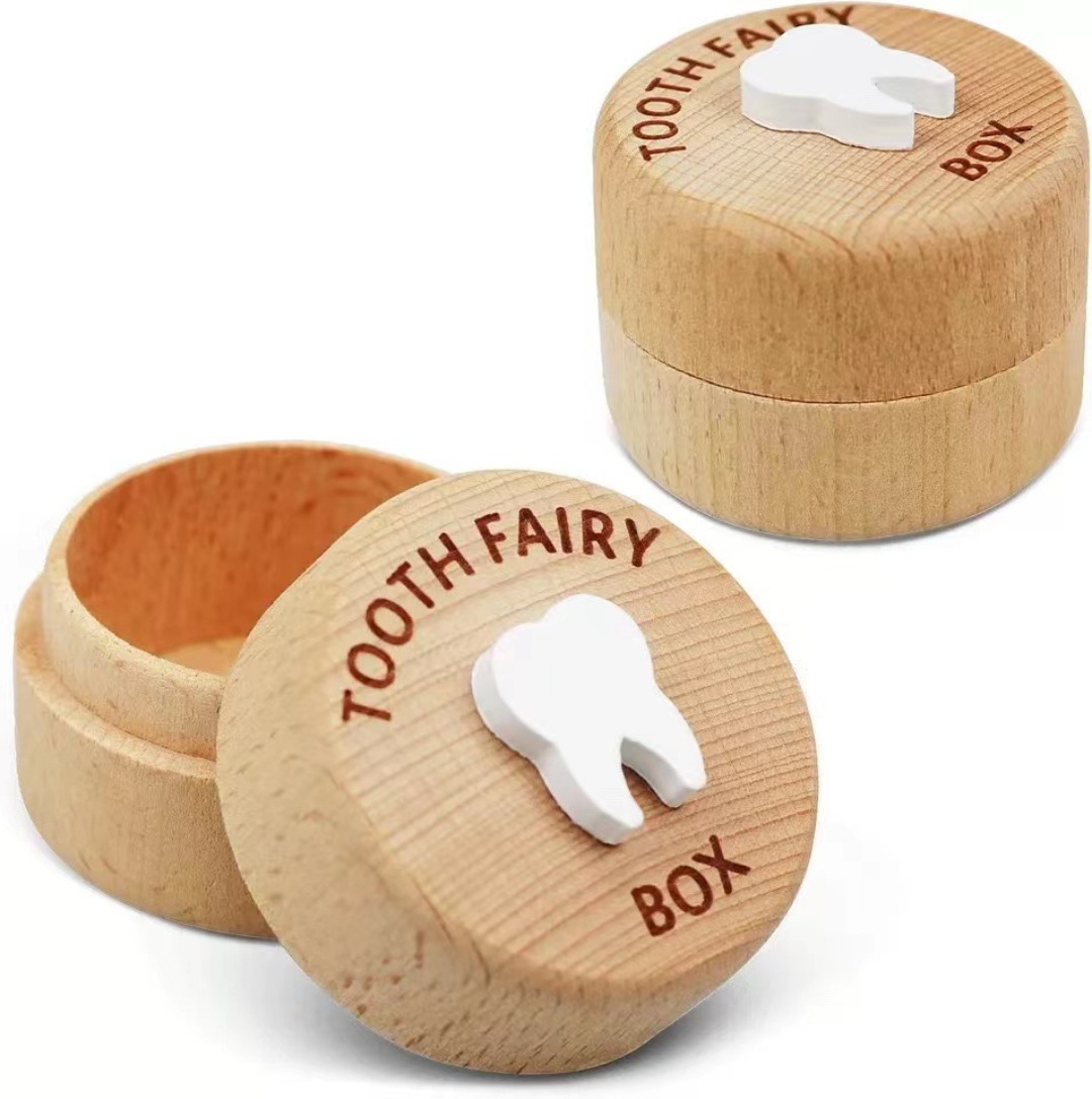 Baby Keepsake Box - 木製乳歯保管ボックス 丸型 クリエイティブ ミルクティース ホーム歯コレクターケース 男の子
