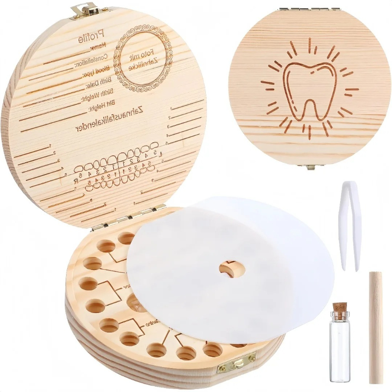 Baby Keepsake Box - 木製乳歯収納ボックス4個セット、胎児の髪の毛記念品、新生児の誕生日記念歯ボックス、子供の成長記念品