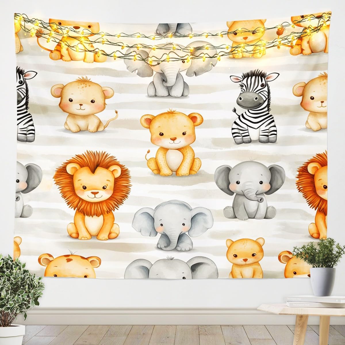 Baby Zoo Nursery - かわいいサファリジャングル動物タペストリー壁掛けボヘミアン保育園装飾ライオン象動物園ベビールームアートポスターギフト