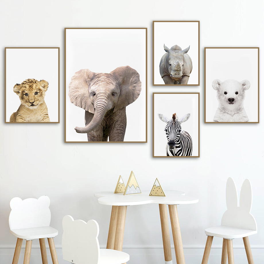 Baby Zoo Nursery - ベビーサファリ動物保育園ウォールアートプリントかわいいジャングル動物園キッズルーム家の装飾キャンバスポスタープレイルームベビーシャワーギフト