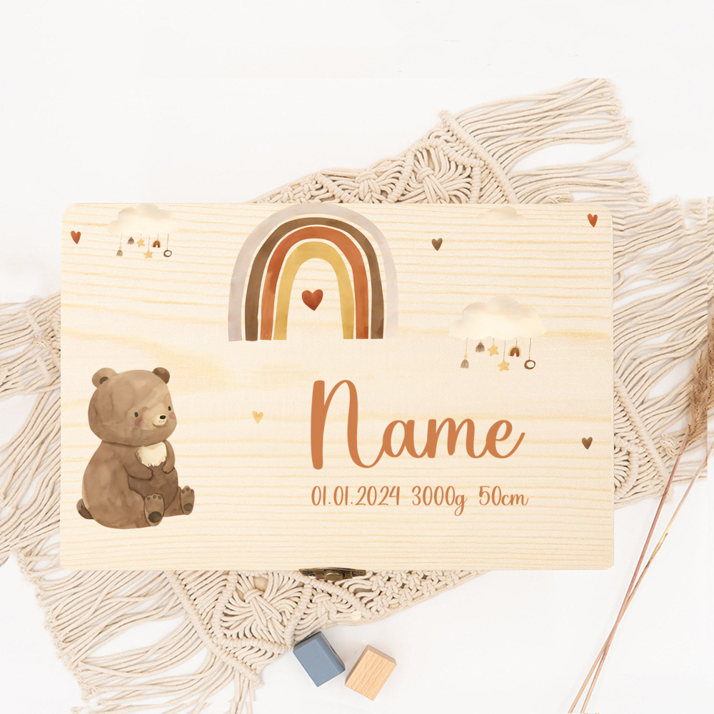 Baby Keepsake Box - パーソナライズされたベビーメモリーボックスベビーギフト誕生木製収納メモリーボックス新生児洗礼ギフトカスタム幼児記念品