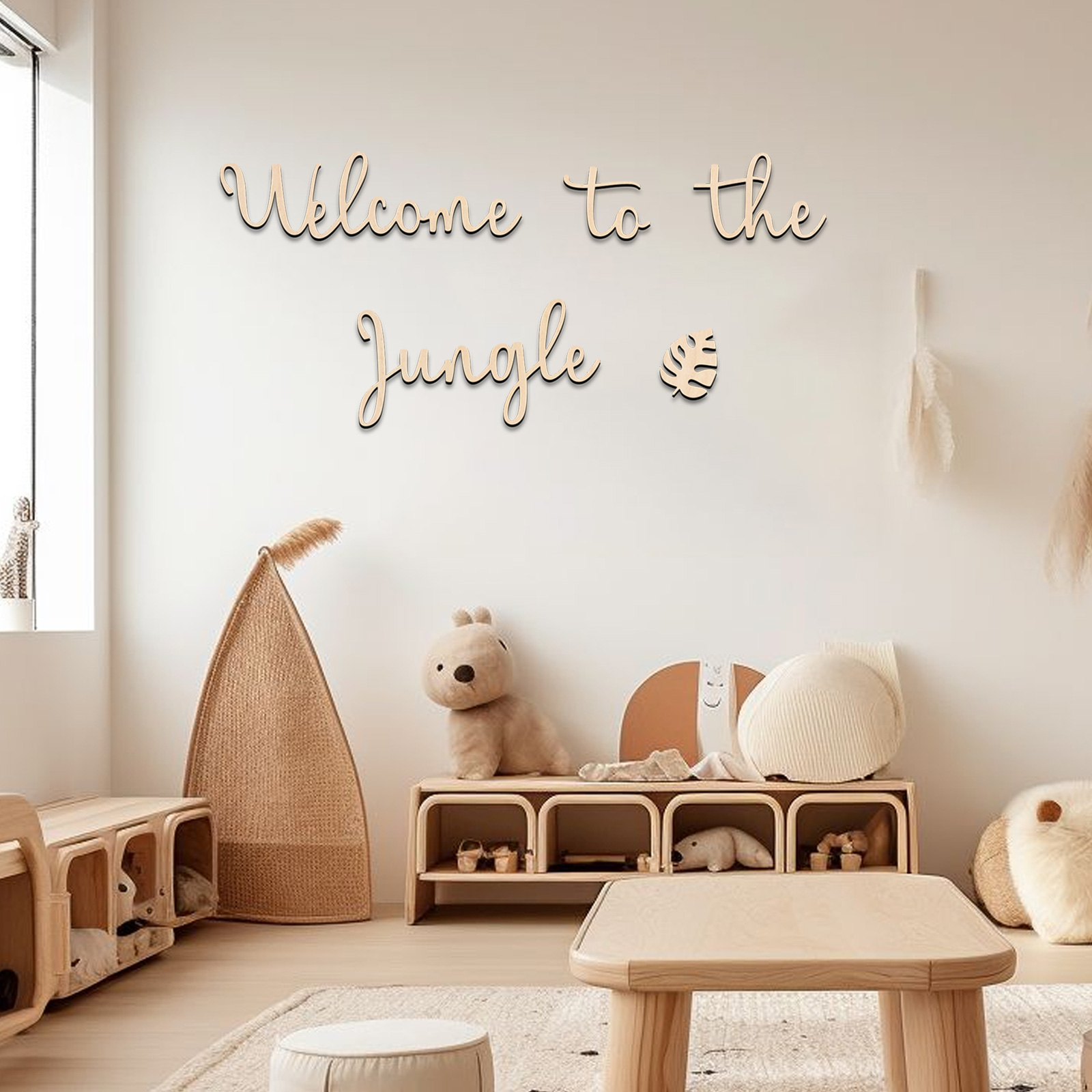 Baby Nursery Things - ジャングルへようこそ 木製サイン - 子供部屋の装飾、森の保育園の壁飾り、ジャングル動物のテーマ、ベビーシャワーギフト、家の装飾