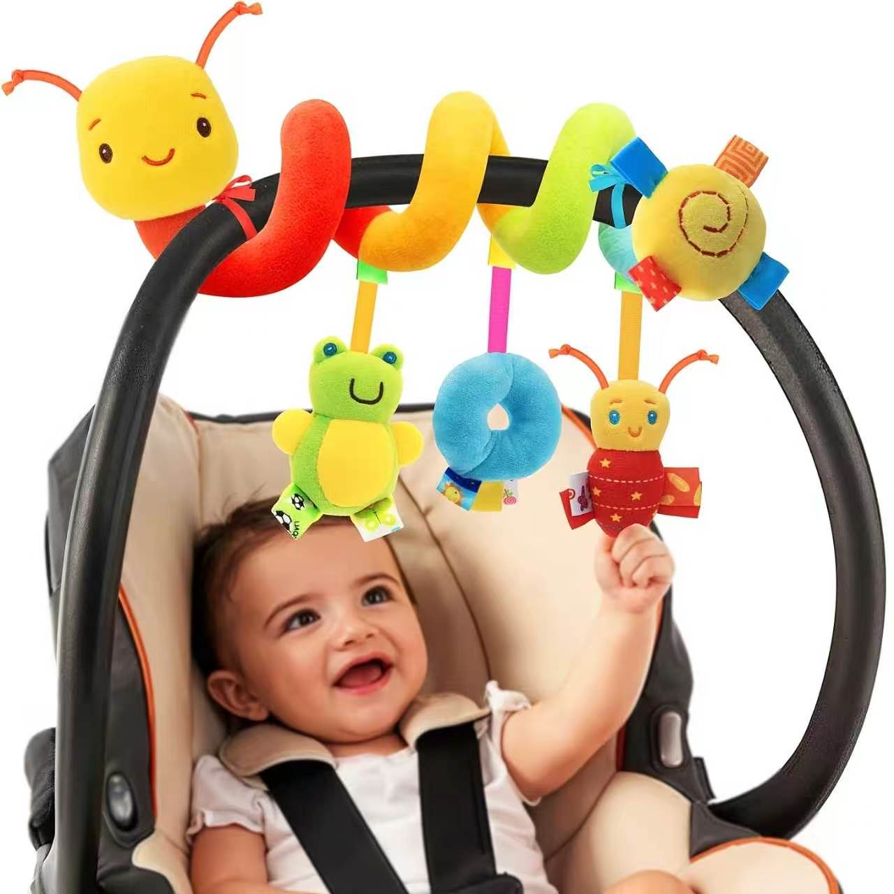 Baby Nursery Things - かわいい蜂の吊り下げおもちゃ、ベビーベッドモバイルや車の装飾に、柔らかいぬいぐるみ動物のベッドハンガー、安全ベル付き、乳幼児向け