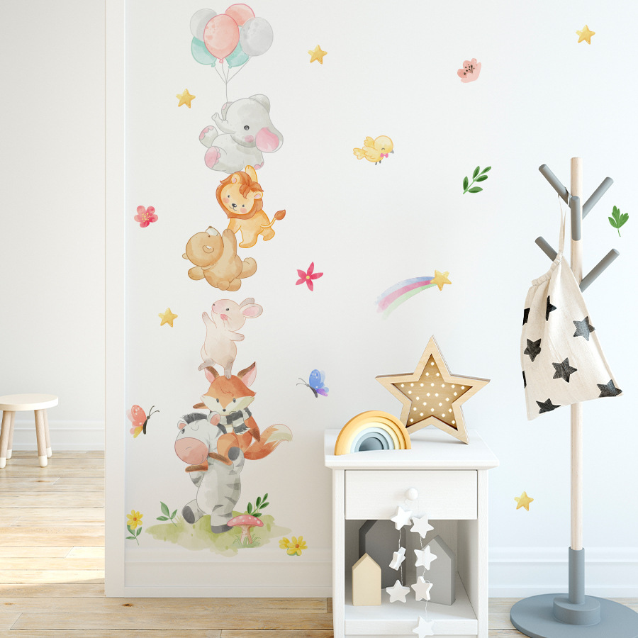 Baby Nursery Elephant - かわいい森の動物の壁ステッカー子供部屋用子供の寝室ベビールーム装飾保育園壁紙ビニール象ライオン