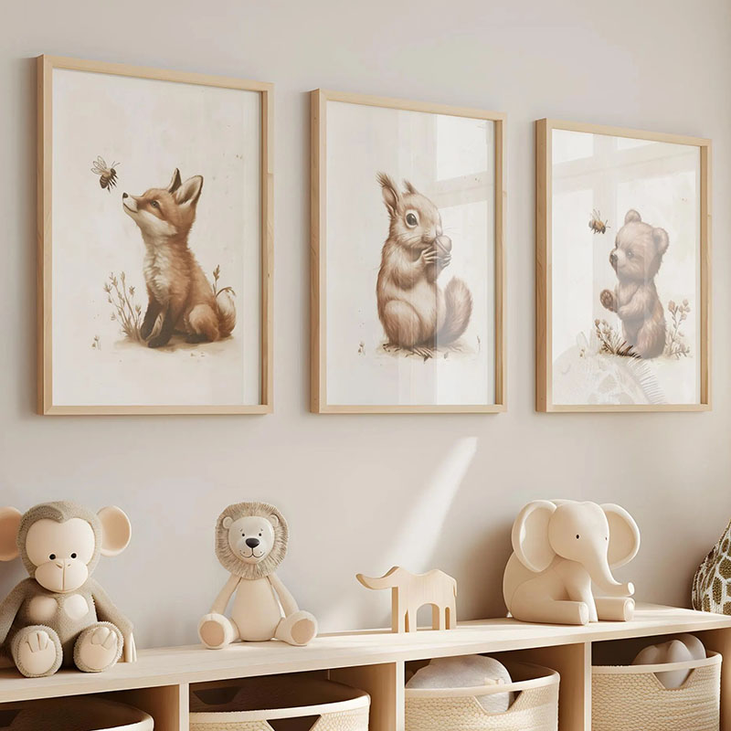 Baby Nursery Paintings - クマウサギキツネ鹿リスネズミ動物ポスター保育園壁アートキャンバス絵画ポスタープリント写真ベビーキッズルーム装飾