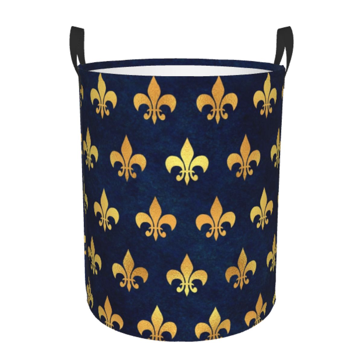 Baby Nursery Laundry Hamper - ロイヤルゴールドブルー グランジ フルール・ド・リス ランドリーバスケット ユリの花 ベビーハンパー