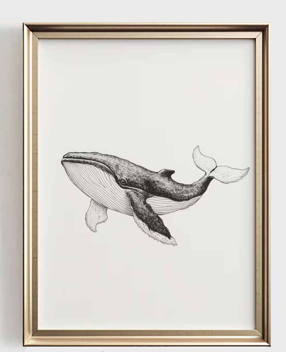 Baby Nursery Paintings - クジラのラインアートプリント、ミニマリストオーシャン保育園装飾、ベビールーム用の黒と白のアート、ニュートラルな海岸の子供部屋用プリントアートギフト
