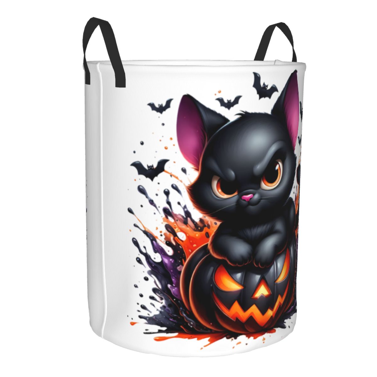 ハロウィン黒猫とカボチャ柄ランドリーバスケット、折りたたみ式 - Baby Nursery Laundry Hamper のレビューと価格