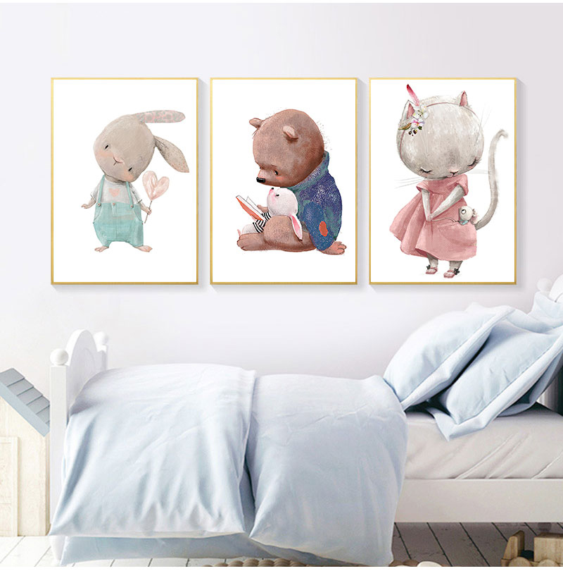 1PC フレームレス装飾アートプリント、クマウサギアートキャ - Baby Nursery Paintings のレビューと価格