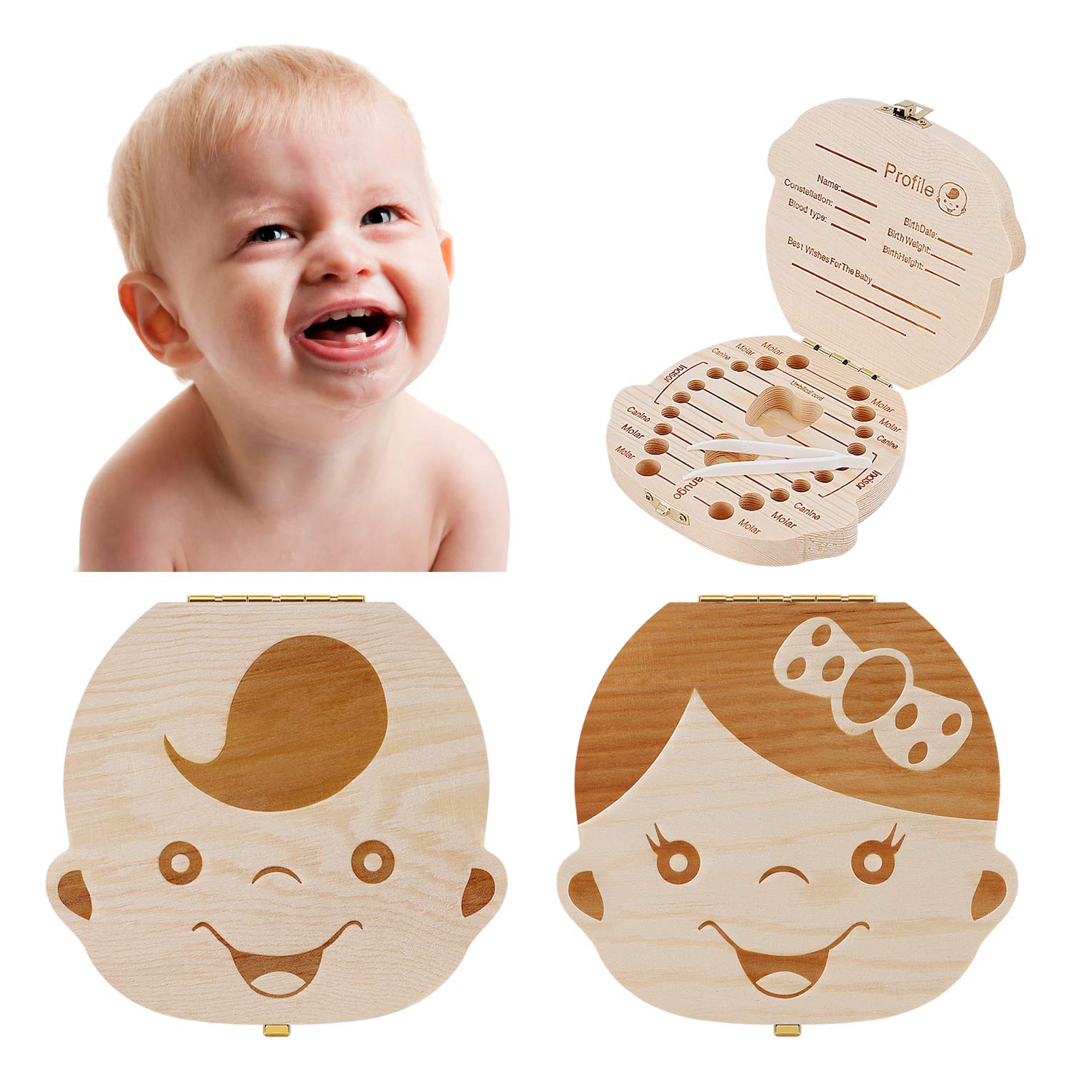 1個入り 新デザイン パイン材製 乳歯ケース 蓋付き 赤ちゃ - Baby Keepsake Box のレビューと価格