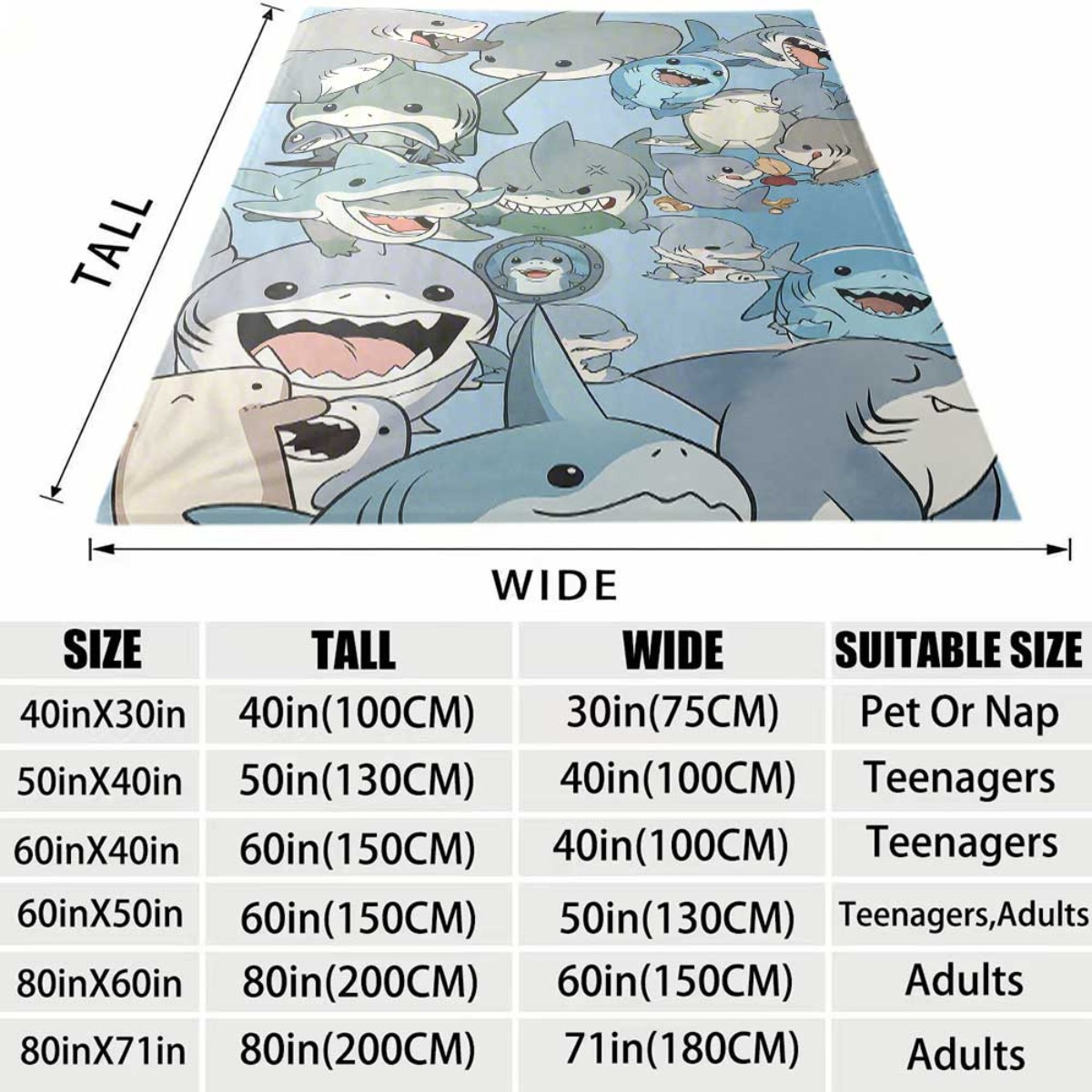 大きな漫画の赤ちゃんサメ柄フリーススローブランケット、オーシ - Baby Nursery In Hospital のレビューと価格