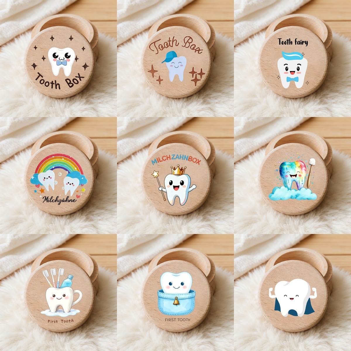 2D子供用男の子歯ブラシ、歯の模様入り乳歯保管ボックスとペッ - Baby Keepsake Box のレビューと価格