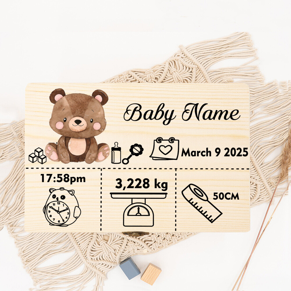 かわいい森の動物の収納ボックス 名前付き 木製記念品ボックス - Baby Keepsake Box のレビューと価格