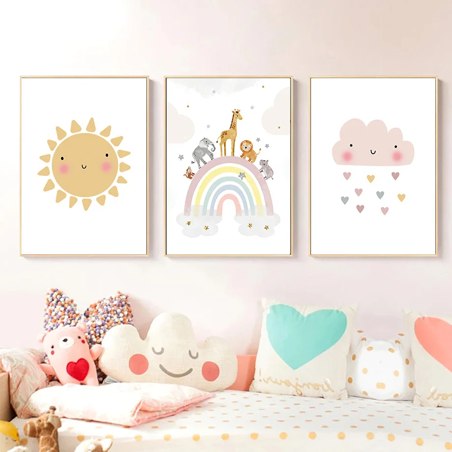 キリン象熱気球太陽虹保育園北欧ポスターやプリント壁アートキャ - Baby Nursery Elephant のレビューと価格
