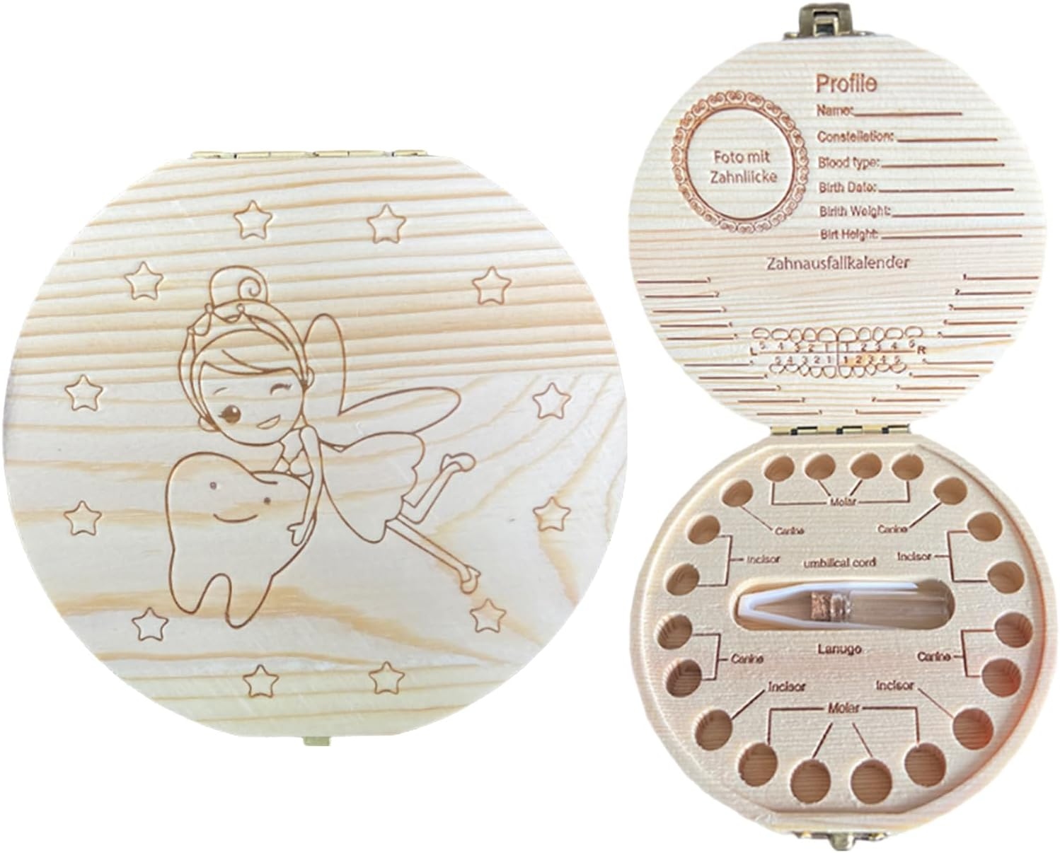 木製乳歯保管箱 - 妖精デザインの赤ちゃんの思い出保管キット - Baby Keepsake Box のレビューと価格