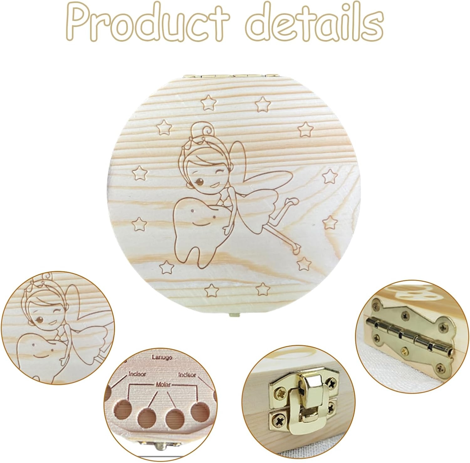 木製乳歯保管箱 - 妖精デザインの赤ちゃんの思い出保管キット - Baby Keepsake Box のレビューと価格