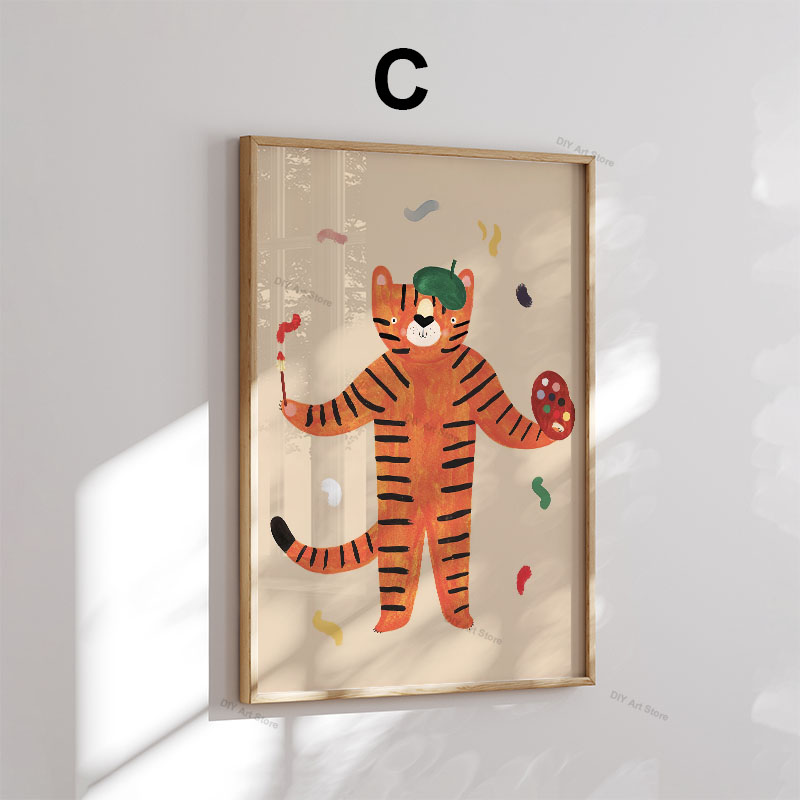 面白い漫画の動物の保育園用ウォールアートキャンバス絵画、クマ - Baby Nursery Paintings のレビューと価格