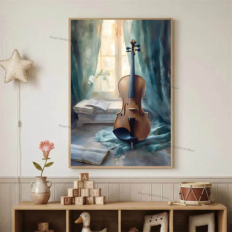 水彩バレエ少女靴チェロ保育園壁アートキャンバス絵画北欧ポスタ - Baby Nursery Paintings のレビューと価格