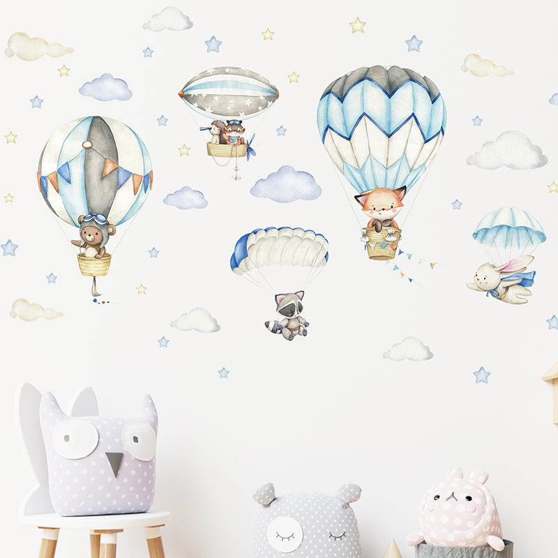 漫画かわいい動物熱気球ウォールステッカーキッズルームベビー保 - Baby Nursery Things のレビューと価格