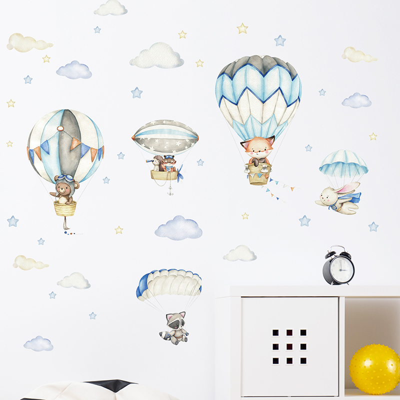 漫画かわいい動物熱気球ウォールステッカーキッズルームベビー保 - Baby Nursery Things のレビューと価格