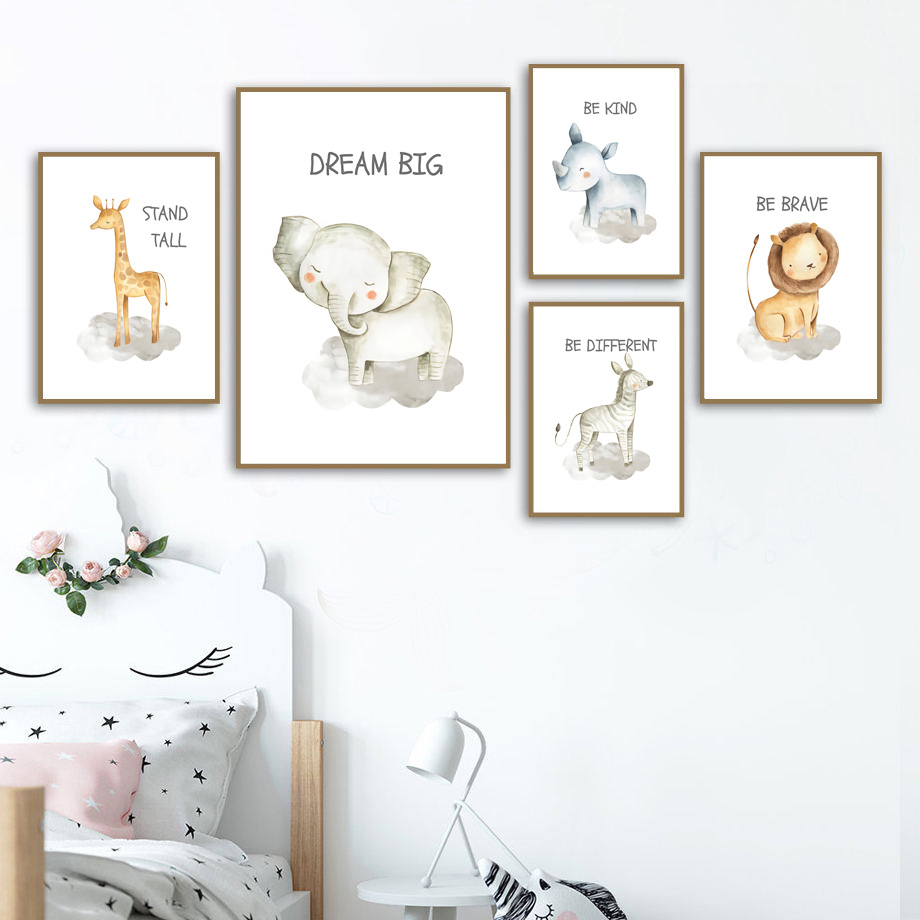 保育園壁アートキャンバス絵画ライオン象キリンゼブラタイガー北 - Baby Nursery Elephant のレビューと価格