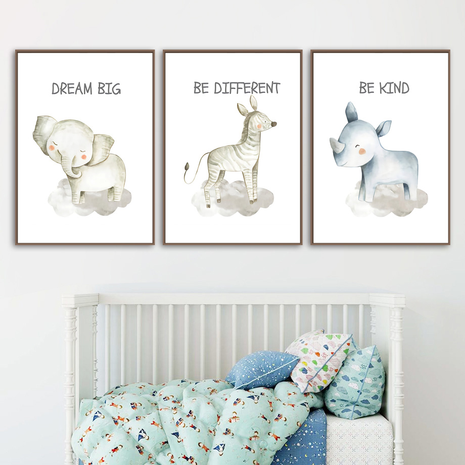 保育園壁アートキャンバス絵画ライオン象キリンゼブラタイガー北 - Baby Nursery Elephant のレビューと価格