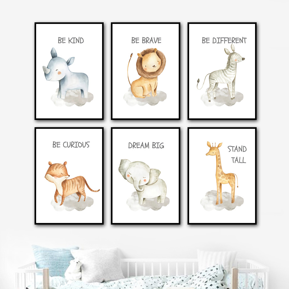 保育園壁アートキャンバス絵画ライオン象キリンゼブラタイガー北 - Baby Nursery Elephant のレビューと価格