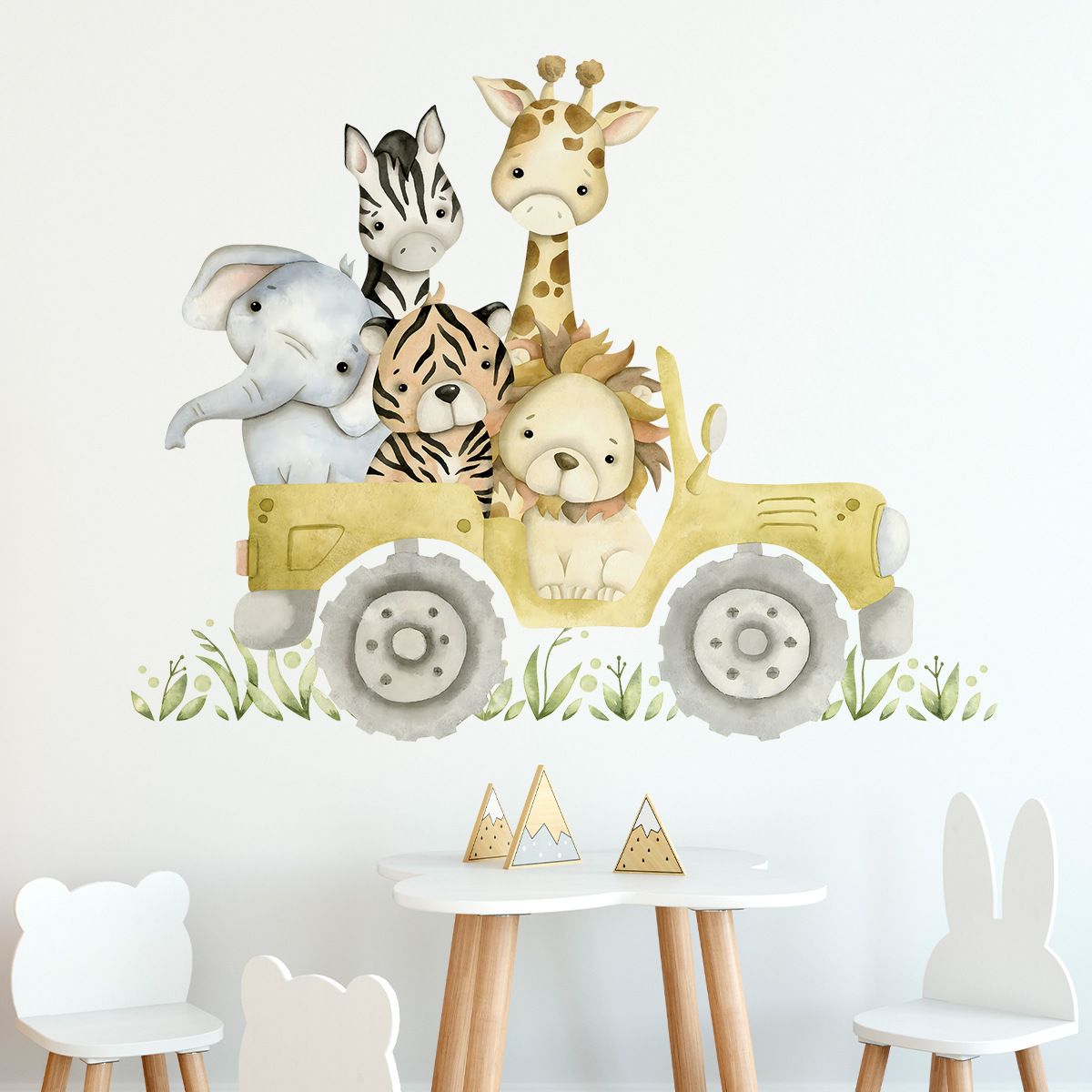 かわいい動物の漫画の壁のステッカー,ジープ,ライオン,象,キ - Baby Nursery Elephant のレビューと価格