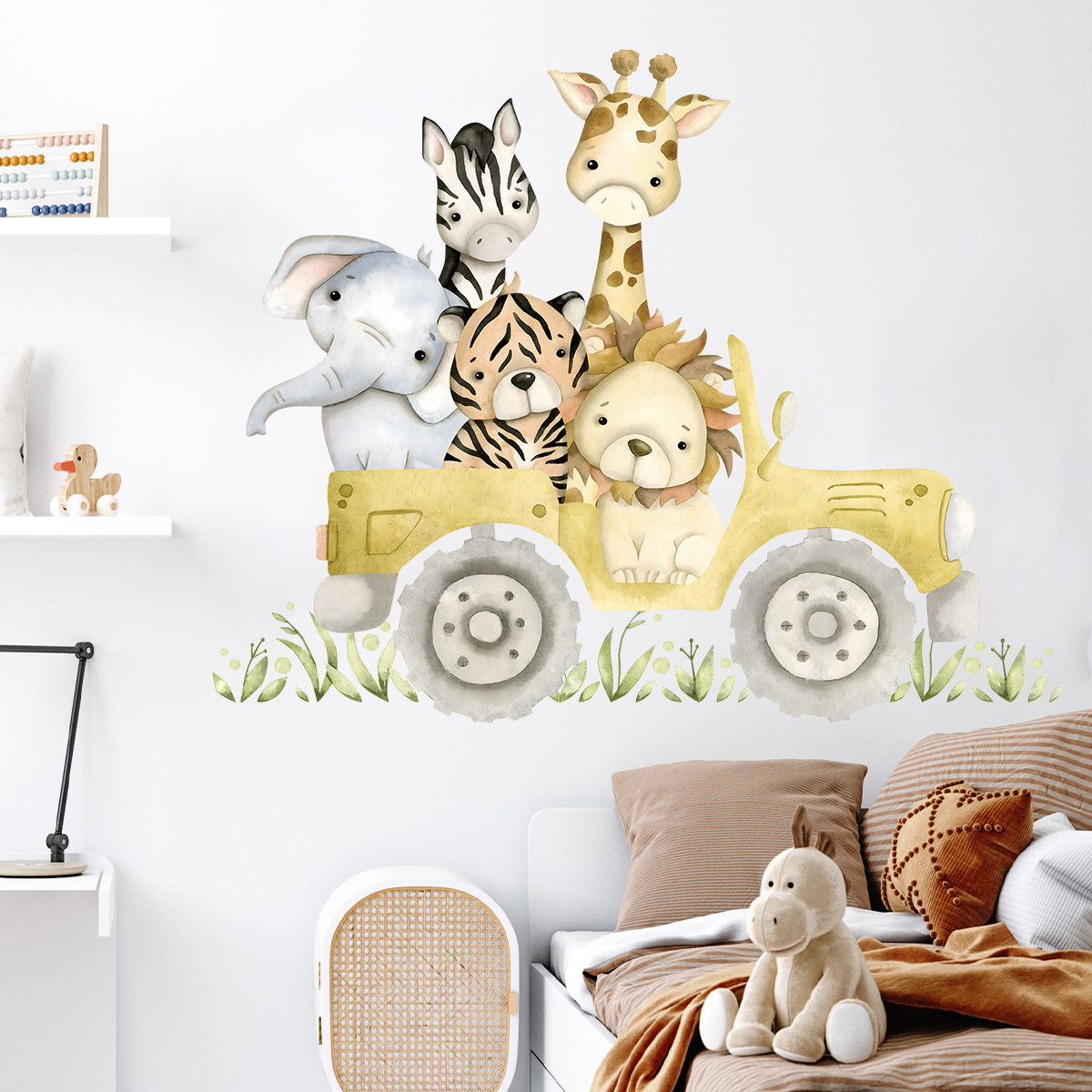 かわいい動物の漫画の壁のステッカー,ジープ,ライオン,象,キ - Baby Nursery Elephant のレビューと価格
