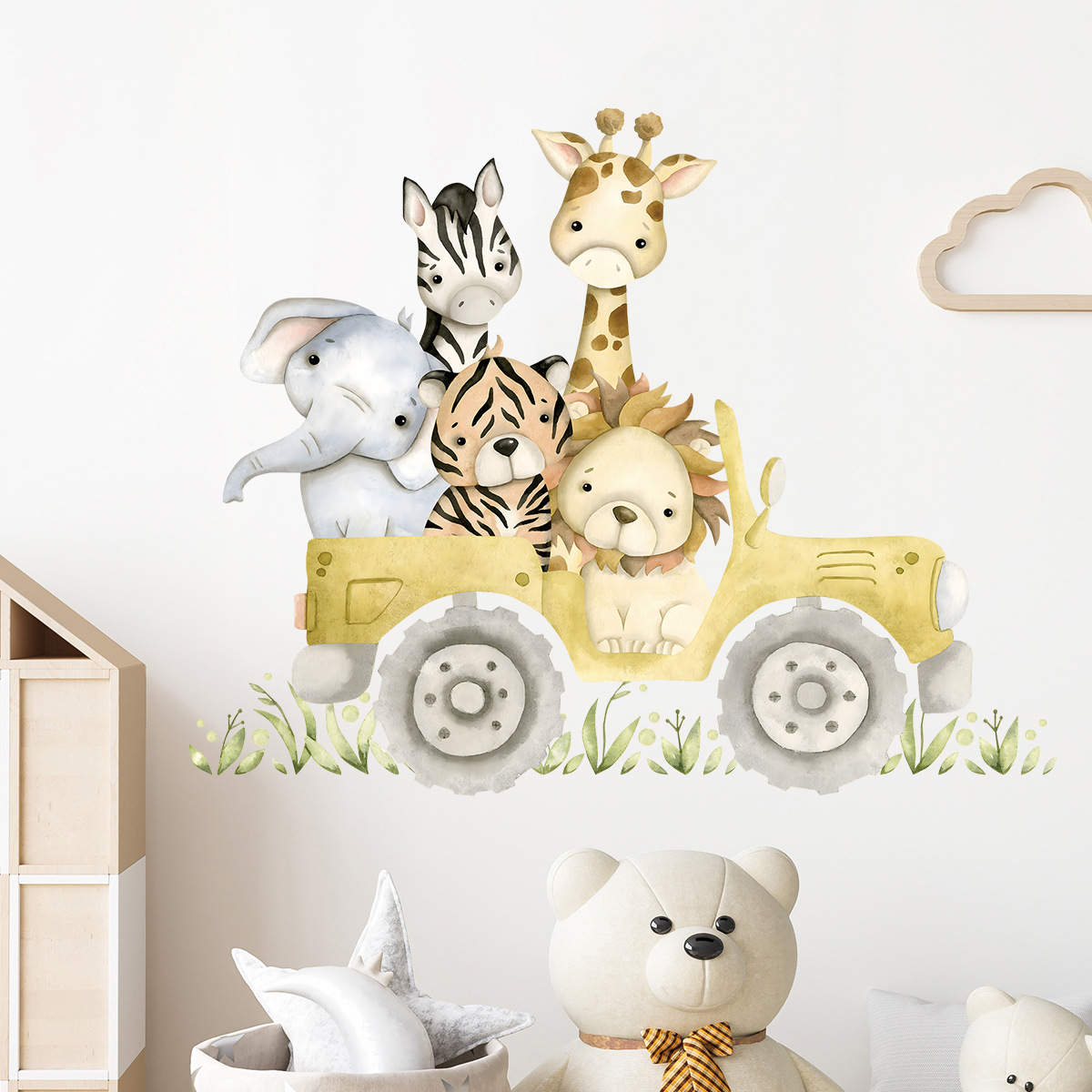 かわいい動物の漫画の壁のステッカー,ジープ,ライオン,象,キ - Baby Nursery Elephant のレビューと価格