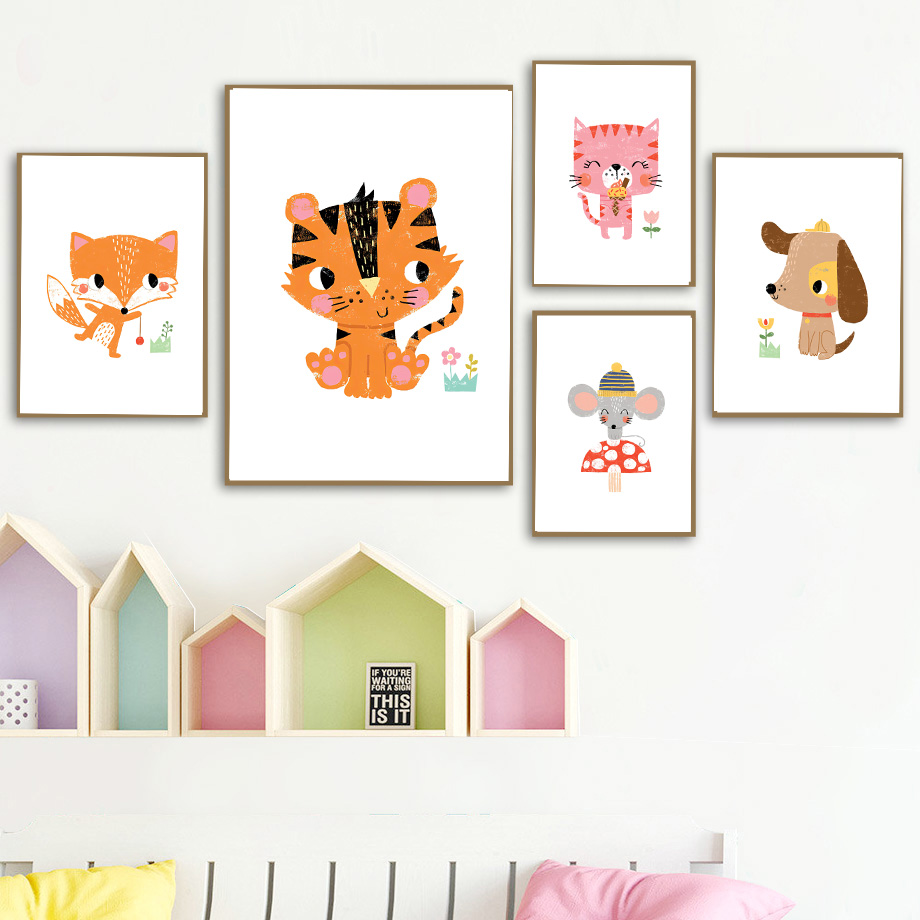 漫画の赤ちゃん動物保育園の壁アートプリントかわいいカラフルな - Baby Zoo Nursery のレビューと価格