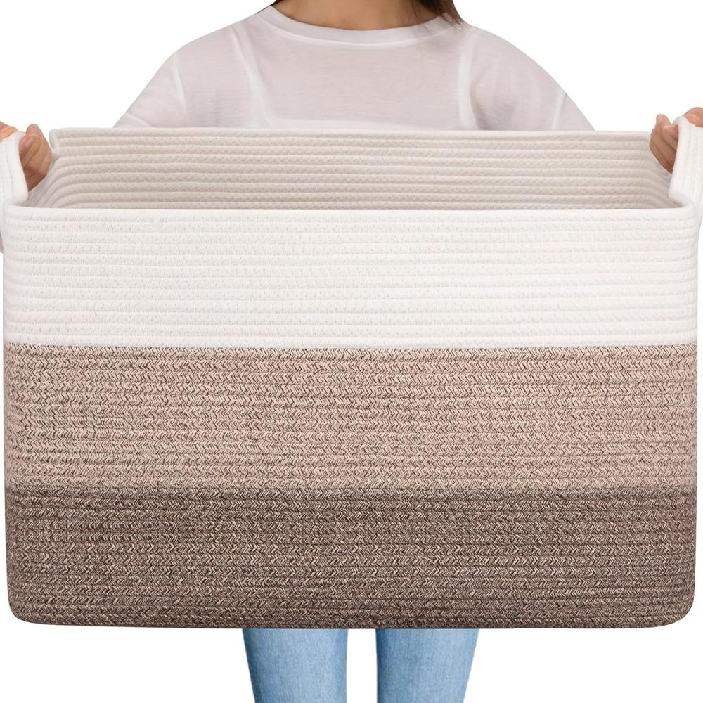 特大65L織り収納バスケット、コットンロープブランケットバス - Baby Nursery Laundry Hamper のレビューと価格