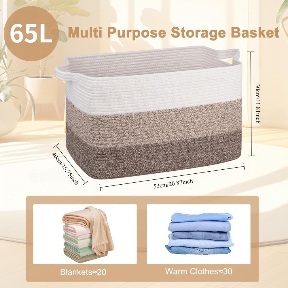 特大65L織り収納バスケット、コットンロープブランケットバス - Baby Nursery Laundry Hamper のレビューと価格