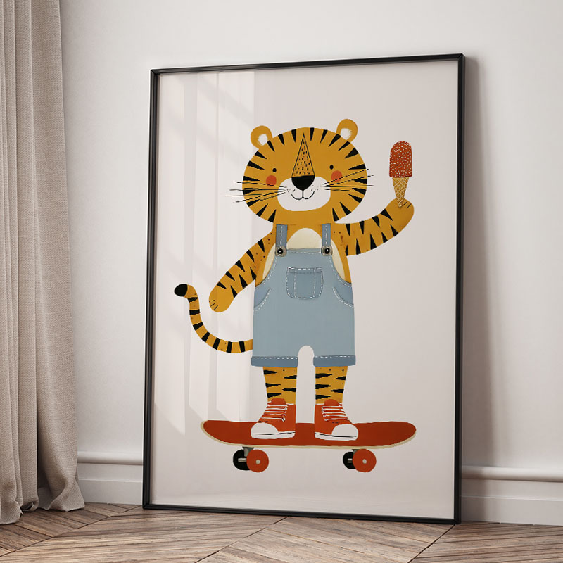 面白い漫画の動物車風船保育園ウォールアートキャンバス絵画ライ - Baby Nursery Paintings のレビューと価格