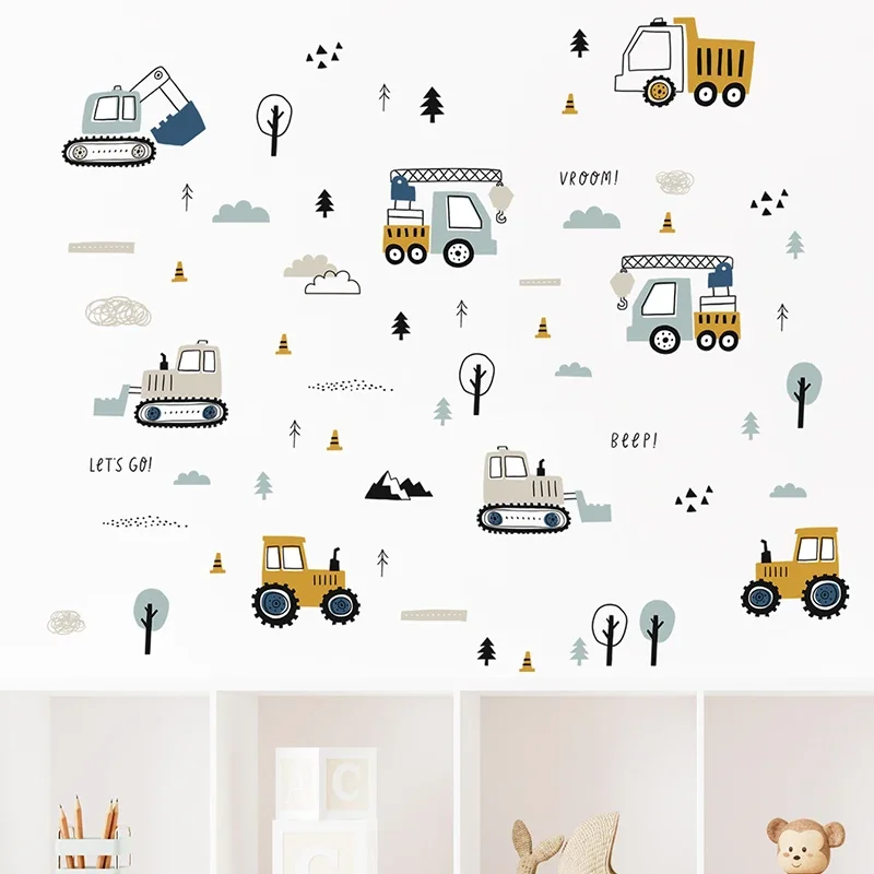 手描きのかわいい車貨物トラックの壁のステッカーキッズルーム車 - Baby Nursery Things のレビューと価格