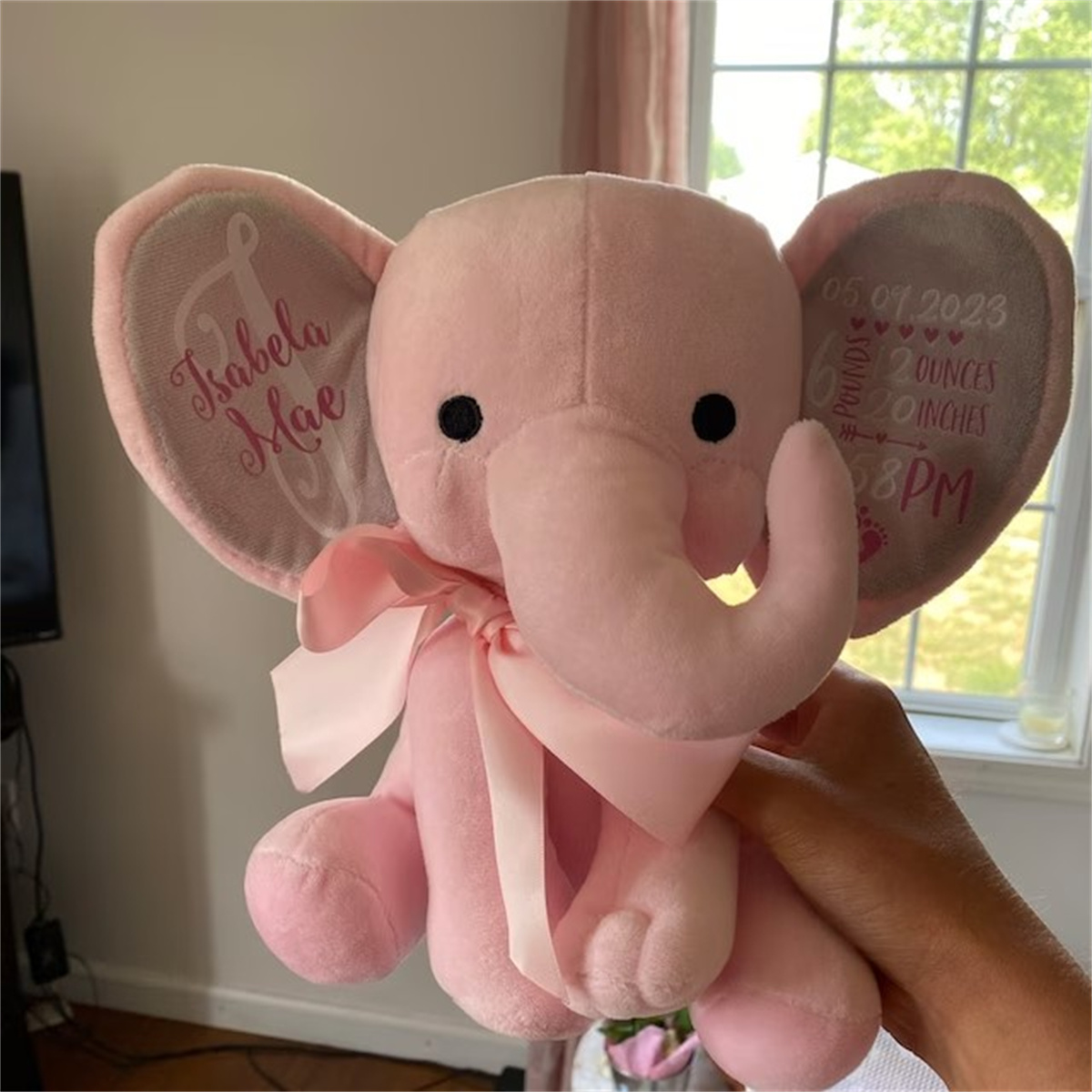 カスタム誕生統計象ぬいぐるみ – ベビーシャワーギフト、保育 - Baby Nursery Elephant のレビューと価格