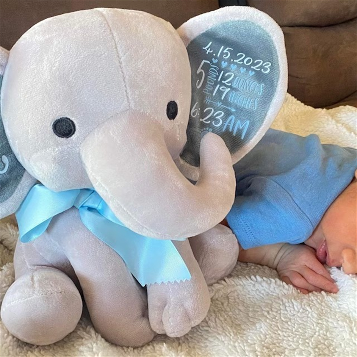 カスタム誕生統計象ぬいぐるみ – ベビーシャワーギフト、保育 - Baby Nursery Elephant のレビューと価格