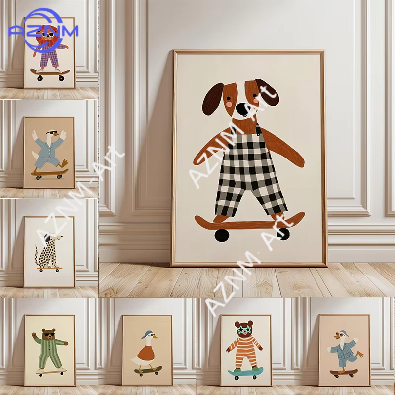 1PC 面白い動物スケートボードポスタートレンディなガチョウ - Baby Nursery Paintings のレビューと価格