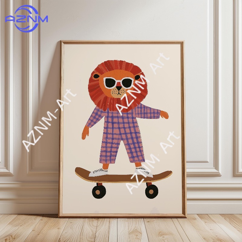 1PC 面白い動物スケートボードポスタートレンディなガチョウ - Baby Nursery Paintings のレビューと価格