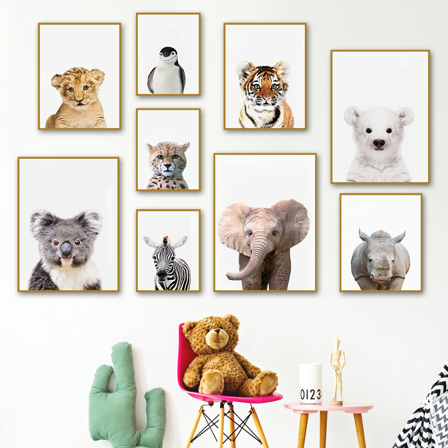 1枚のフレームレスキャンバス絵画、赤ちゃん向けサファリ動物保 - Baby Zoo Nursery のレビューと価格
